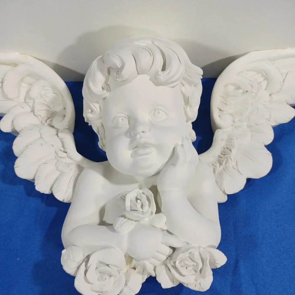 NEW Vtg PLASTER  WISTFUL ANGEL CHERUB WALL SHELF Sculpture Victorian Wal… - Picture 5 of 8